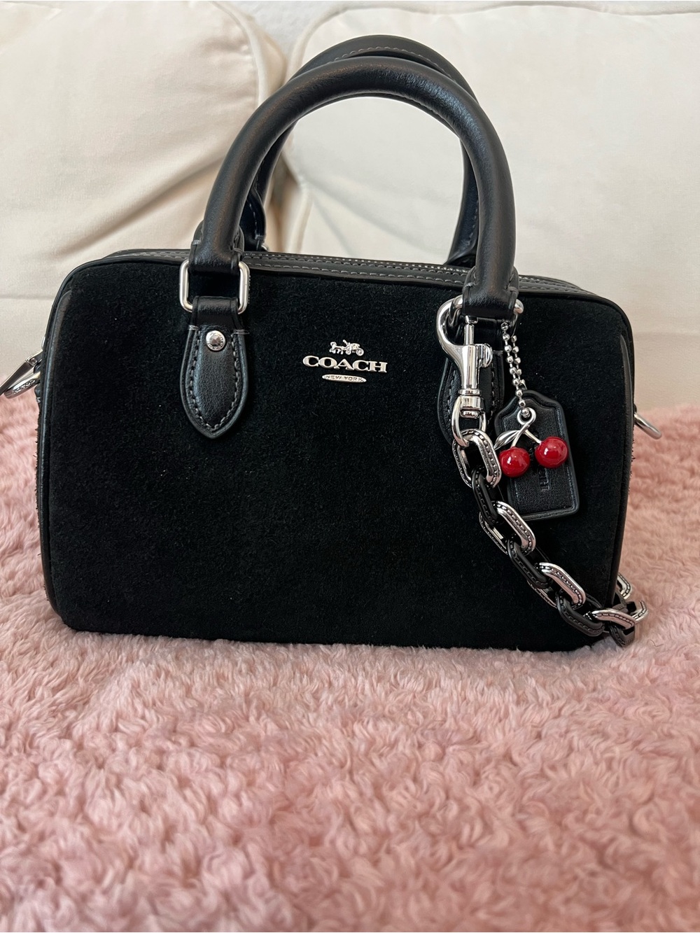 Coach Black Suede Mini Rowan with Silver Hardware - Picture 2 of 8